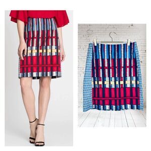 Nick & Zoe Multicolor Cotton Skirt Size 8 Stretch Zip Button Waist Red Blue zip